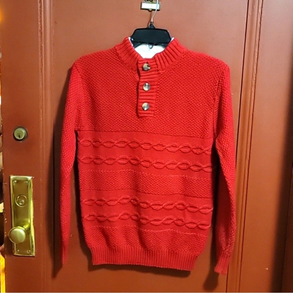 Cat & Jack Kids' Button Up Pullover Longsleeve  Sweater - Red SZ L